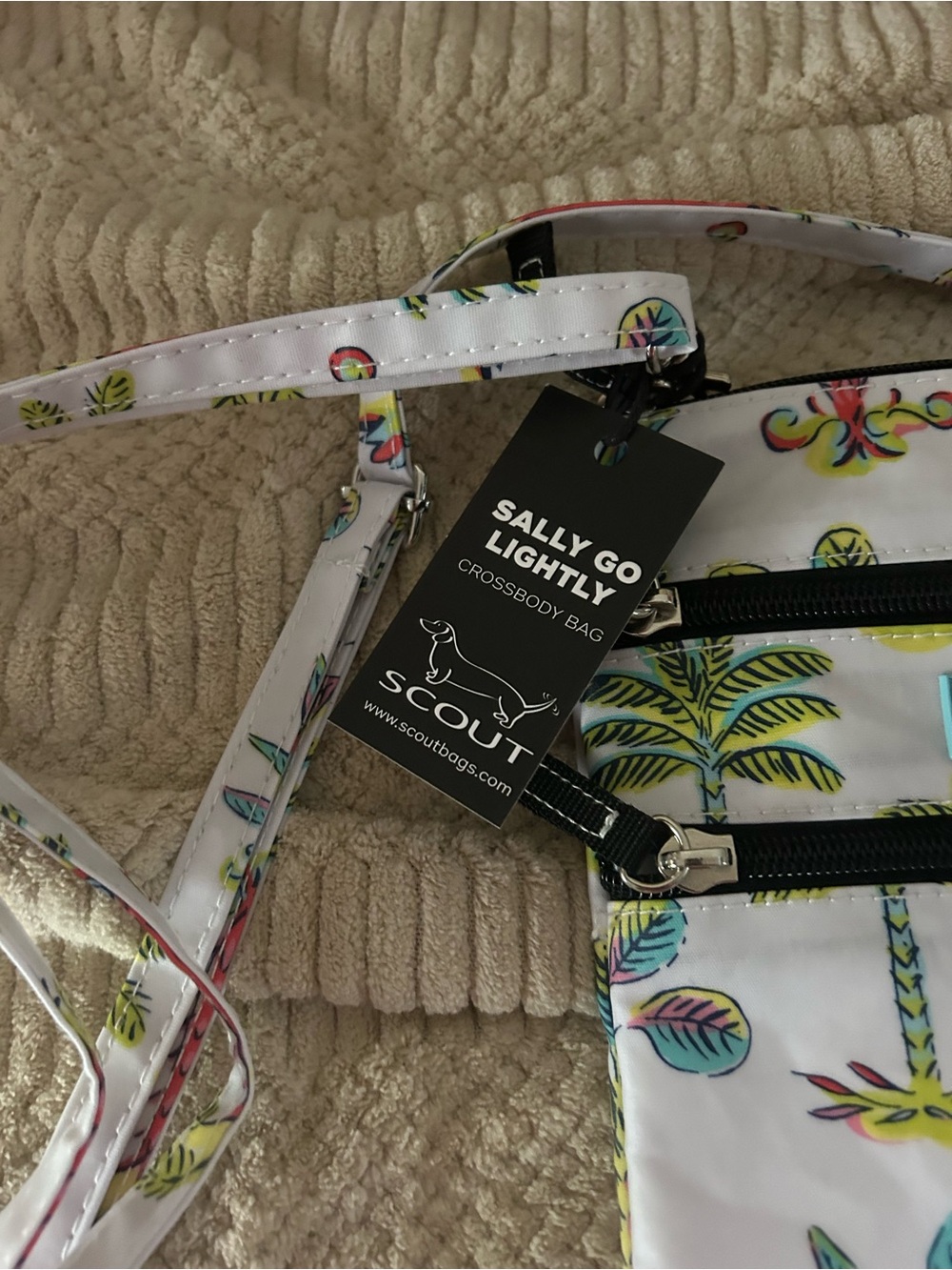 Scout  White Crossbody with Neon Tropical Palm Print - Picture 4 of 10